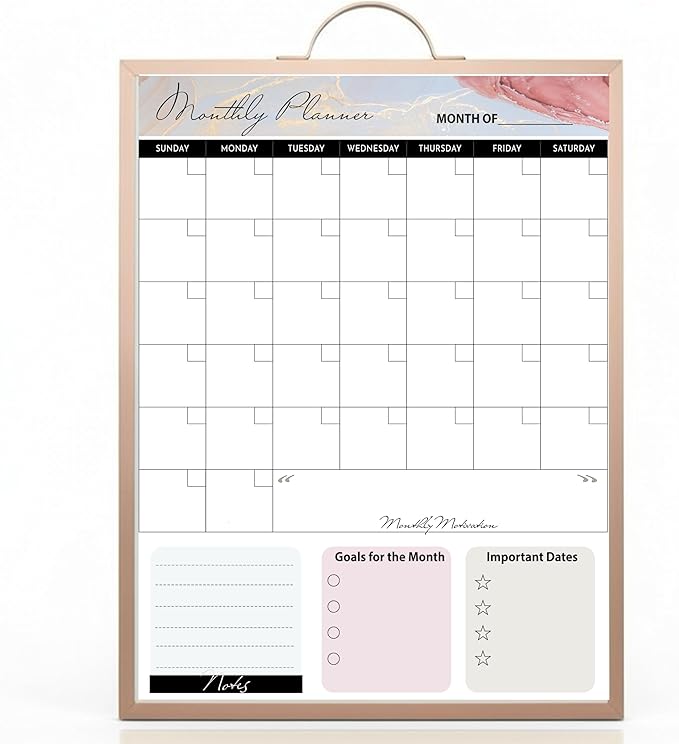 Magnetic Dry Erase Board 12x16 with Handle, Double Sided Portable Rose Gold Whiteboard for Home, Office, School & Kitchen, Includes Weekly & Monthly Magnetic Planner Sheets