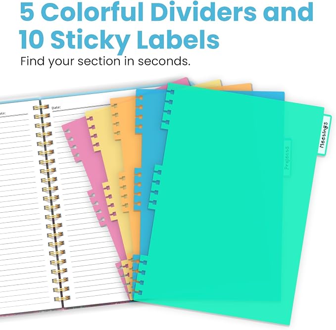 ZOTIA Large Spiral Notebooks for Work 5 Subject with Removable Dividers