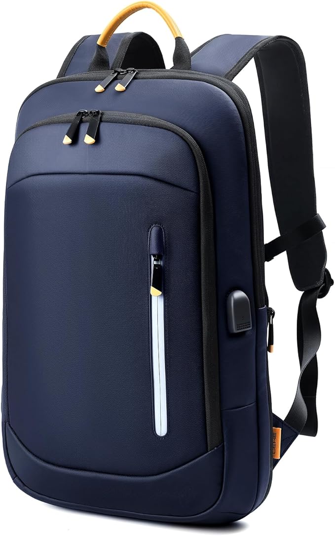 Slim Laptop Backpack for Men, 17.3 Inch Expandable Business Travel Backpack with USB Charging Port, Lightweight Work Computer Bag, Blue