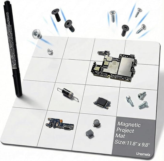 Magnetic Mat Magnetic Project Mat with Waterproof Surface & Dry Erase Pen - Keep Screws and Small Parts Organized for Repairing Phone, Laptop, PC, Electronics - Large Size 11.8 x 9.8 inch