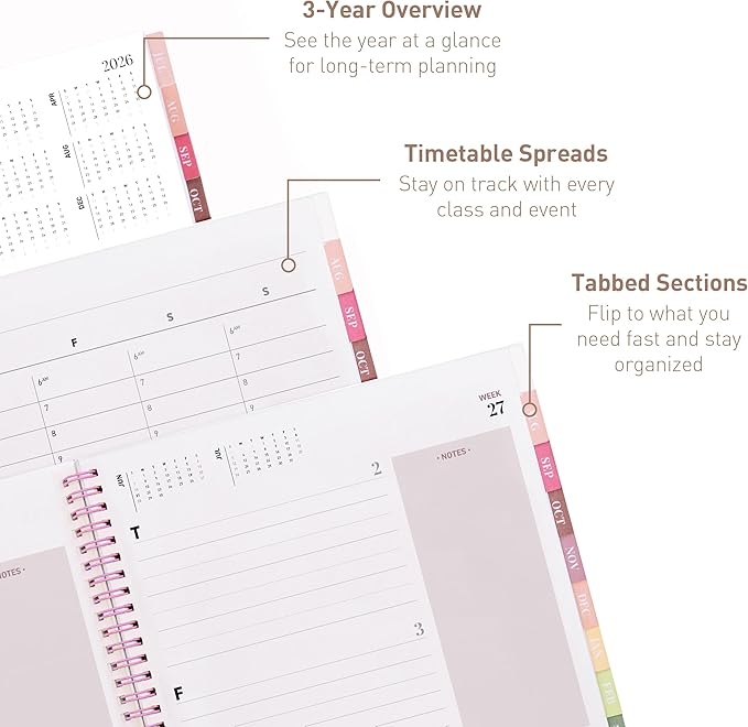 Rileys Academic Planner 2026-2027, Daily, Weekly & Monthly Planner, July 2026 - June 2027, Student Notes Pages, Twin-Wire Binding, Weekly Agenda for School & Work (8.5 x 11-Inches, Chunky, Pink)