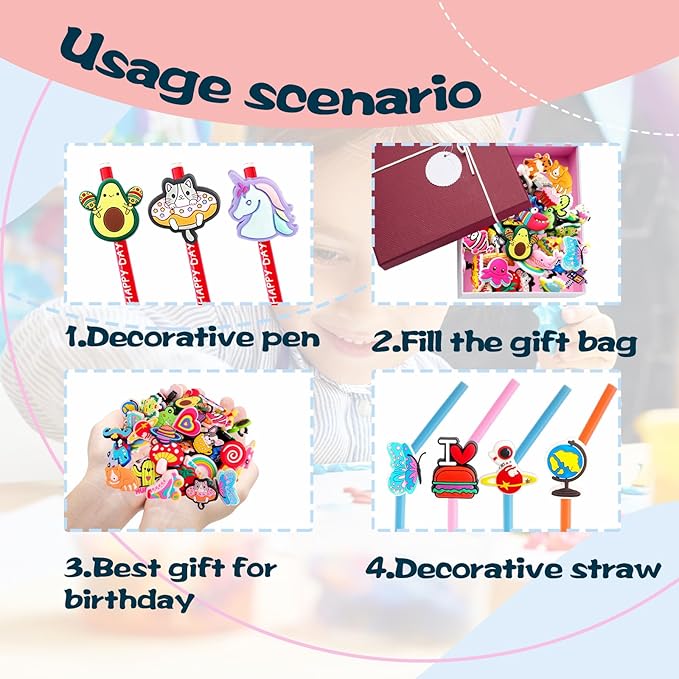 Zddaoole 45 Pcs Pencil Topper Decorations,Different Cute Pencil Clips,Lovely Pencil Accessories,Bulk Pen Toppers Charm for Kids Students School Gifts,Prize,Reward