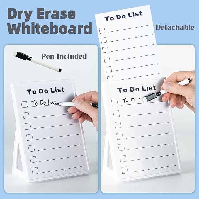 Desktop Dry Erase Board, Small Whiteboard with Stand, A5 Size 8.3 x 5.8 Inches with A Dry Erase Marker, Detachable Stand & to Do List Card (A5)