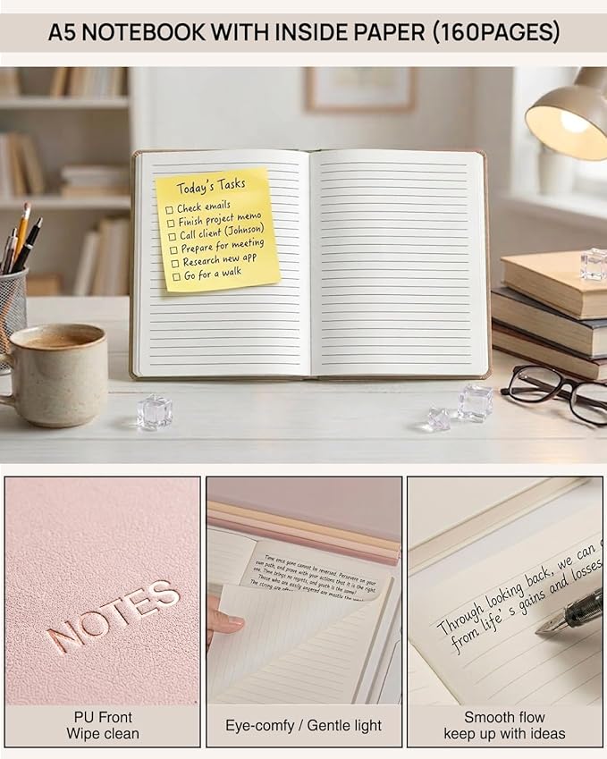 41Pcs Aesthetic Pink Office Supplies Set, All-in-One 5 Compartments Desk Organizer Kit with Large Capacity Pen Pouch, A5 Notebook for Women & Journaling (beige)