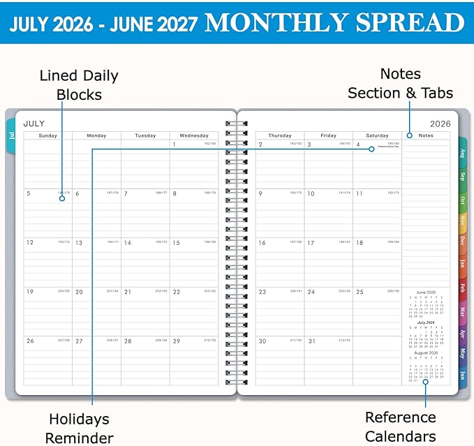Planner 2026-2027 - Academic Planner from July 2026 - June 2027, 7.7" x 9.8", Calendar Planner 2026-2027, Weekly and Monthly Planner Spiral Bound, Flexible Cover, To-Do List, 12 Monthly Tabs