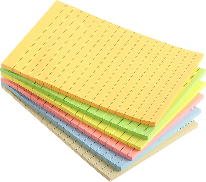 Mr. Pen- Lined Sticky Notes, 4" x 6", 6 Pads, 45 Sheets/Pad, Pastel Color, Sticky Notes with Lines, Ruled Post Stickies, Memo Pads, Self-Stick Note Pad for Office, School, Home, Study & Organization