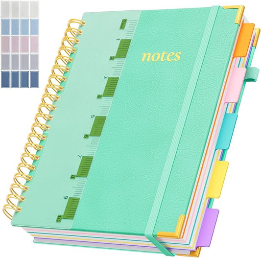XYark A4 Hardcover Spiral Notebook, 8.5"x11" College Ruled Notebooks with Removable Dividers Tabs & Ruler, 5 Subject Notebook 300 Pages, Large Lined Journal for Women Men School Work Office, Blue