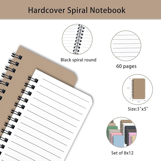 KTOJOY 8 Pack Spiral Notebook Small Pocket Notebook 3x5 Spiral Notepads With Lined Pages, Small Top Spiral Notebook Little Mini Memo Steno Note Pads for Outdoor Home Office College School