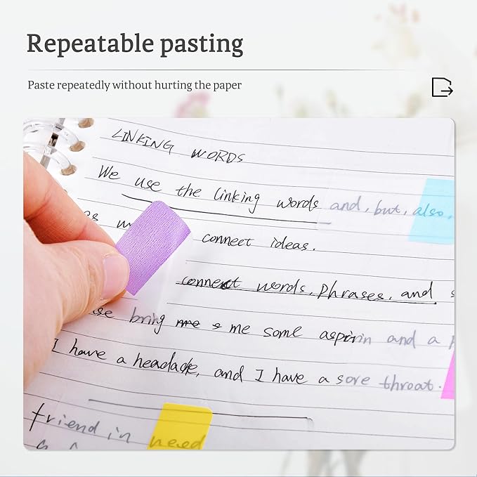 Golcellia 400 Pieces, 4-Colors Sticky Index Tabs Transparent Sticky Notes, Colored Page Markers for Bookmarks, Writable and Repositionable Index Annotation Tabs