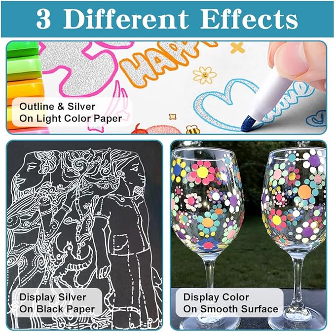 TRANSON 18pcs Outline Shimmering Markers with Metallic for Fun Art Drawing Craft DIY