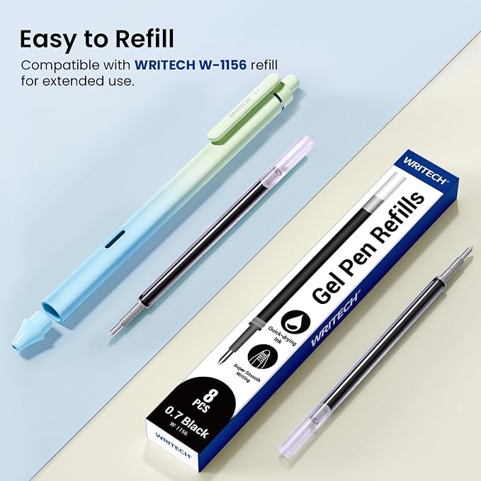 WRITECH Gel Rollerball Pens 0.7mm: Silent Click Smooth Writing Quick Dry Black Ink Gradient Aesthetic Design for Journaling School Office 8 Pack