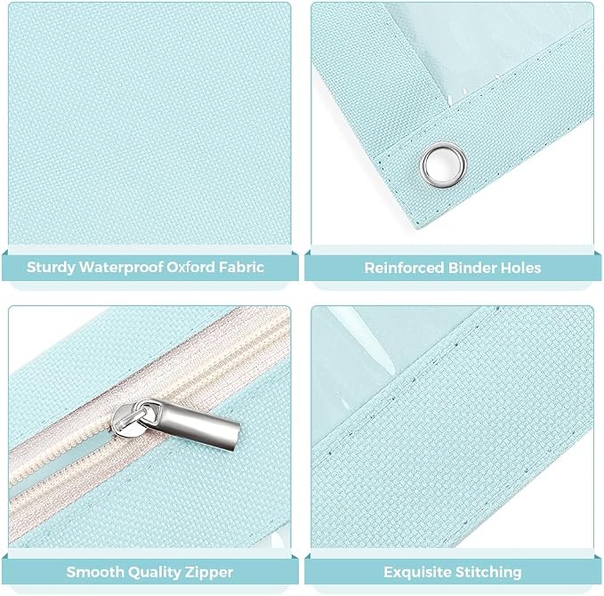 SKYDUE Pencil Pouch for 3 Ring Binder, 9.8" x 7.3" Clear Window Pencil Bag | Zipper Pencil Pouches for Girls Boys, Pencil Pouch with 3 Reinforced Grommets, Durable Organizer for School Supplies