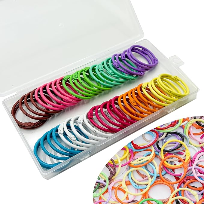 50pcs 1 inch Metallic Binder Rings for Index Cards Flashcards, 10 Colors Small Colorful Metal Steel Book Notebook Paper Rings Keychain Key Rings for School Office Home (50, 1 inch)