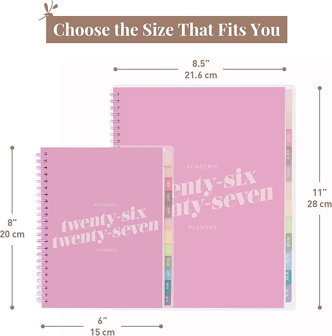 Rileys Academic Planner 2026-2027, Daily, Weekly & Monthly Planner, July 2026 - June 2027, Student Notes Pages, Twin-Wire Binding, Weekly Agenda for School & Work (8 x 6-Inches, Diagonal, Pink)