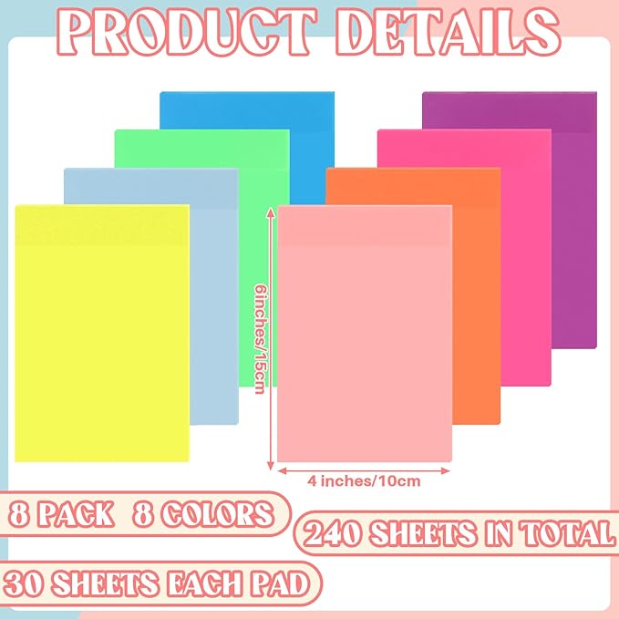 Yinder 4 x 6 Inch Transparent Sticky Notes Translucent Sticky Notes Waterproof Clear Self Memo Pad See Through Bible Journaling Accessories Office School Supplies(8 Pcs,Bright)