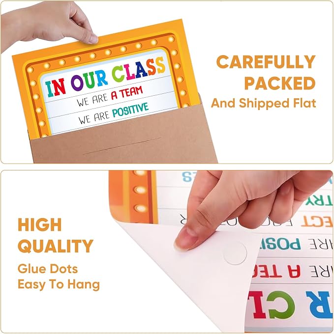 FaCraft Classroom Rules Poster - Motivational Posters for Classroom Decorations Laminated Inspirational Class Rules Poster for Elementary Middle School Back to School Teacher Supplies