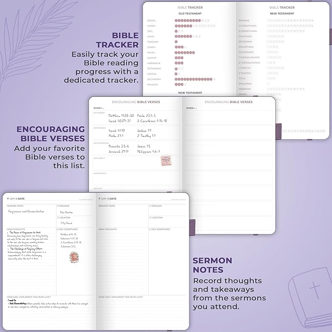 Clever Fox Christian Hourly Weekly Planner – Goal Setting Planner with Time Slots, Monthly Budget, Sermon Notes, Bible Reading Tracker (Lavender)