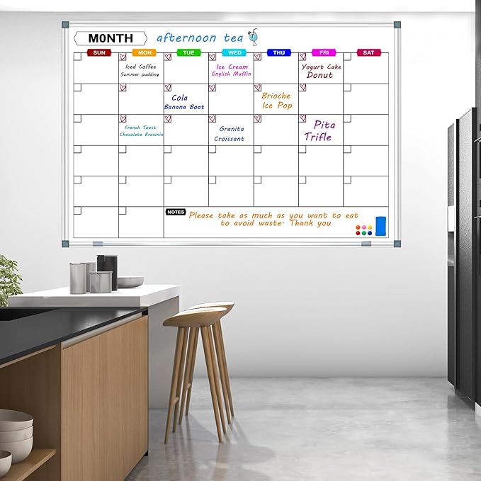 Big Magnetic Whiteboard for Wall Calendar Dry Erase Board 60 X 40 Inch, Monthly Dry Erase Board Calendar Whiteboard for Wall Mounted, Dry Erase Boards for Wall Planning Board Bulletin Board