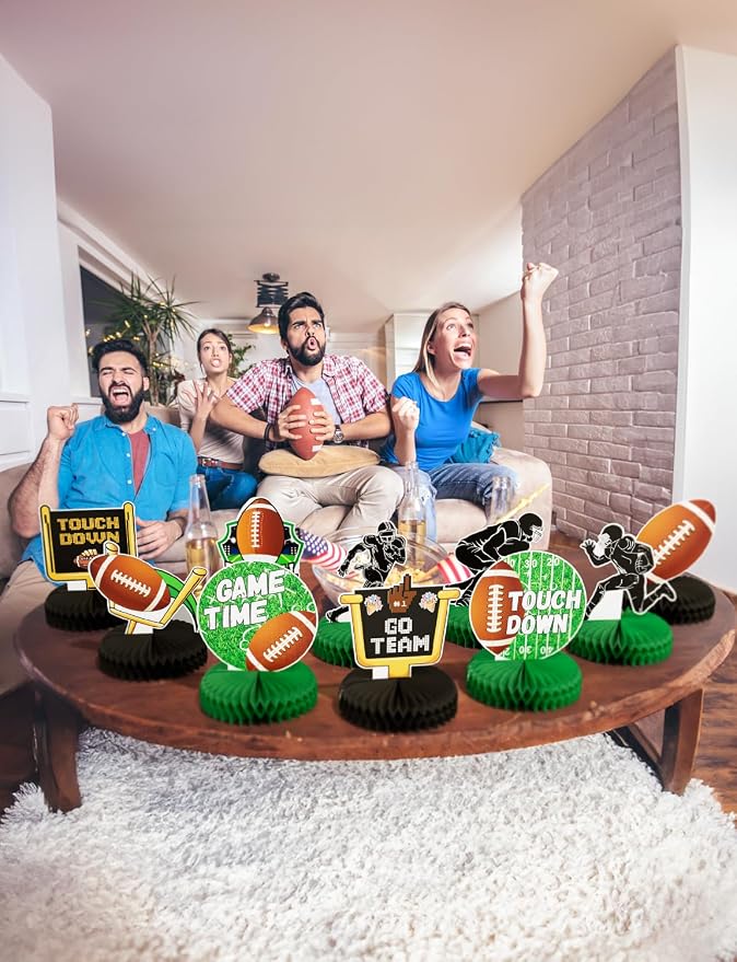 10Pcs Football Party Decorations Football Honeycomb Centerpieces,Football Centerpieces for Table Football Table Decorations Topper for Birthday Baby Shower Football Game Tailgate Party Supplies
