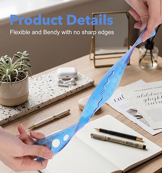3 Pcs Flexible Rulers, 12 Inch Bendable Soft Plastic Rulers with Inches & Centimeters, Shatterproof Measuring Rulers for School Classroom Home Office, Colorful Supplies (Red Blue Green)
