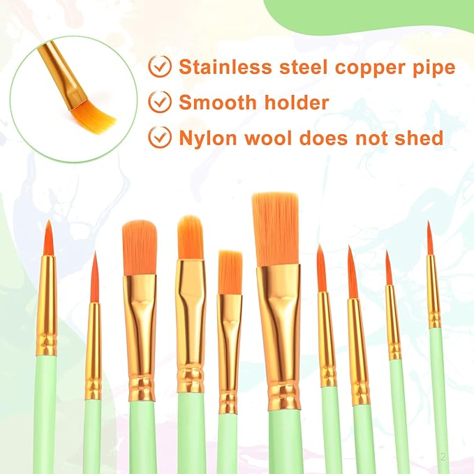 ESRICH Paint Brushes Set,6 Packs 60 Pcs Acrylic Paint Brush Set,Acrylic Oil Watercolor, Face Nail Art, Miniature Detailing,Rock Painting,Painting Artist Professional Kits(Green)