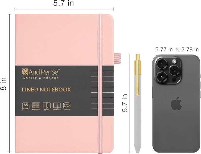 &And Per Se Lined Journal and Pen Set (3 Packs), A5 Leather Hardcover Notebook with Pen & Stationary Set, 160 Pages 100GSM Thick Ruled Paper Journal for Business Work Writing (Pink-Purple-Cyan)