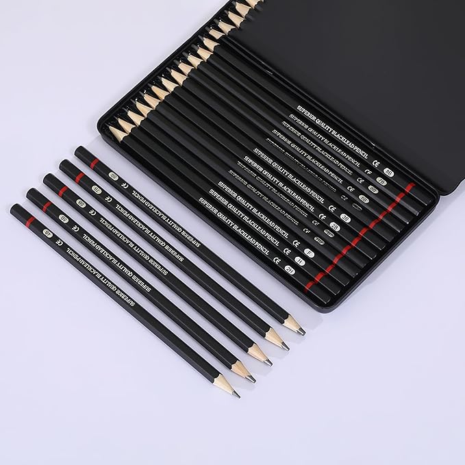 YYMIYU 12pcs Sketch Pencil Set 8B, 7B, 6B, 5B, 4B, 3B, 2B, B, HB, F, H, 2H, Ideal For Drawing Art, Sketching, Shading, Artist Pencils For Beginners & Pro Art