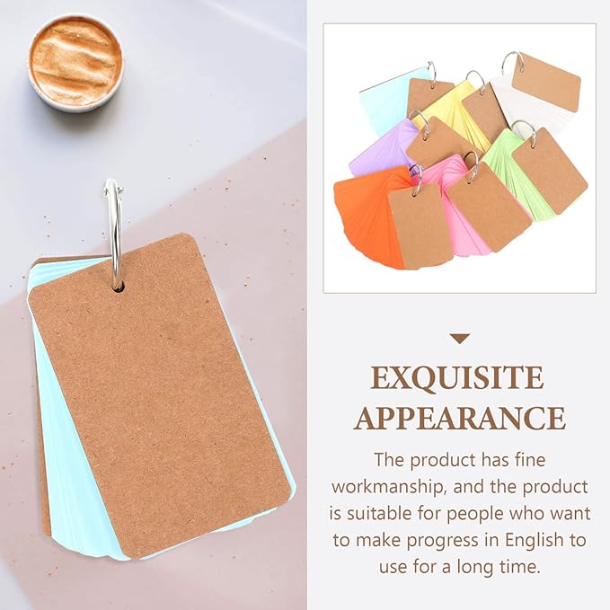NUOBESTY Blank Card Set 350Pcs 2.75X1.57 Inch Loose-Leaf Note Pads with 7 Rings Hand Painting Cards for Study Flashcards Diy Memo Book Travel Office
