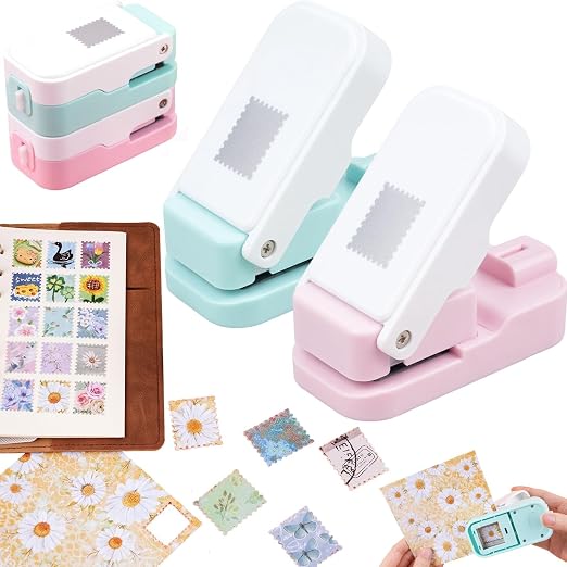 CYFUN DESIGN 2 Pcs Stamp Punch, 1x0.8 inch Postage Stamps Punch, Stamp Cutter, Paper Punches for DIY Scrapbooking Crafting Journaling Junk Journal Supplies