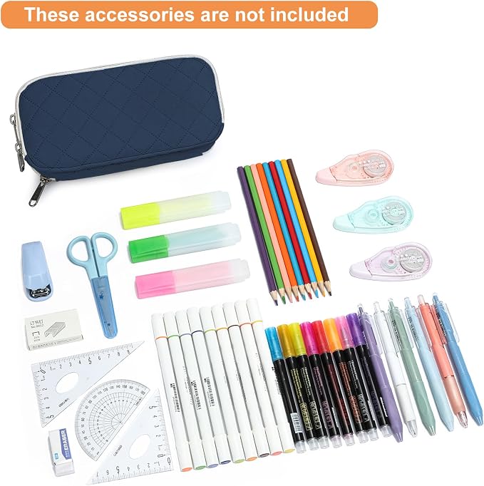Della Gao Large Pencil Case, Big Capacity Pencil Pouch with 3 Compartments | Office Pencil Bag with Zipper, Big Pen Case for Adults (01-3SLLG)