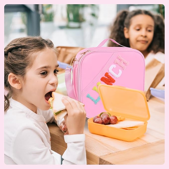Nsrzua Lunch Bag Kids,Insulated Lunch Bag With Adjustable Shoulder Strap,Reusable Lunch Bag for Kids, Girls,Boys, lunch Bag Women,Preppy Lunch Box for School,Travel, Picnic (pink)