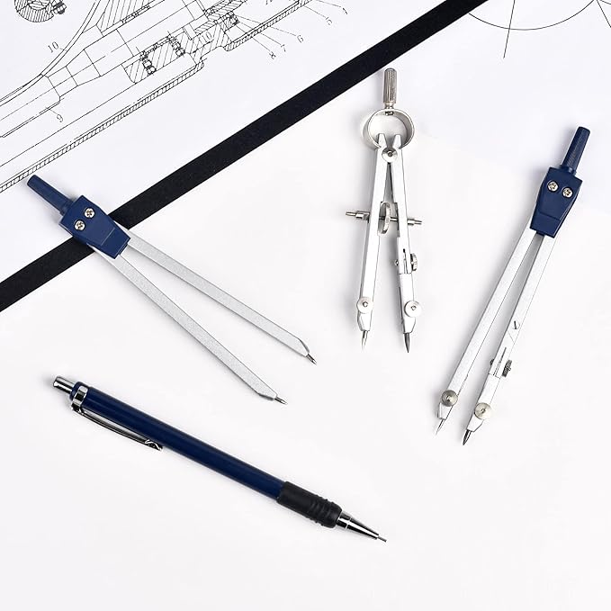 Unjoo 9Pcs Precision Geometry Set Metal Compass, Geometry Tool Tool Set with Shatterproof Storage Box, Circle Drafting Tool and Architecture, Drafting Kits for Engineers Students(Blue)