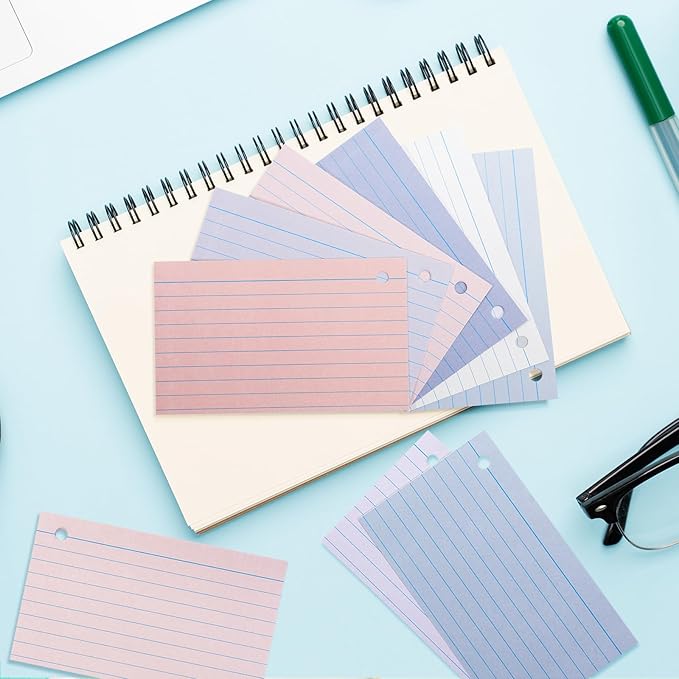 Epakh 300 Pieces Lined Index Cards 180 GSM Thick Flash Cards with Rings Notecards Punched Back to School for Studying Adults Home College Office(3 x 5 Inch,Stylish Colors)