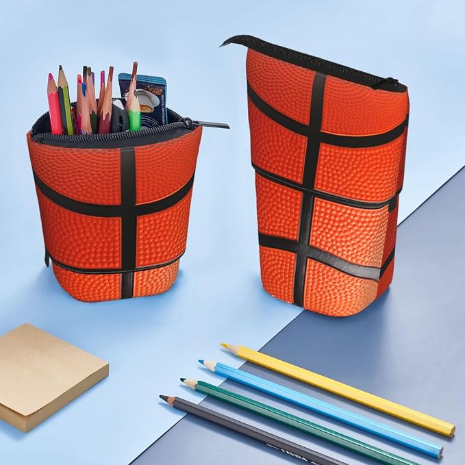 Basketball Kids Standing Pencil Case Girls Boys Telescopic Stationary Pouch with Zipper Large Capacity Stand up Pen Bag Portable Makeup Holder for Children School Students Office Supplies