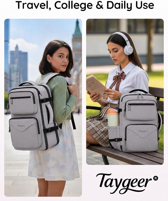 Taygeer Travel Backpack with Shoe Pouch, TSA Approved Personal Item Bag | Carry on Backpack with Water Bottle Pocket, Casual Daypack Fits 15.6'' Laptop, Travel Gifts for Gym Business Work, Brown