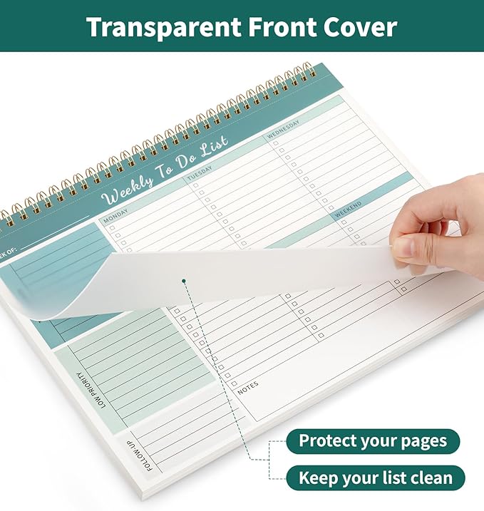 104 Pgs Weekly To Do List Notepad, 52 Duplex-Printed Undated Sheets 100 GSM（8.5"×11") Weekly Desk Planner For Work Home School Office Desk Accessories Supplies & Goal Setting Tasks - Green