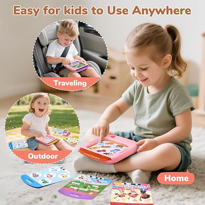 JoyCat Bilingual Kids Learning Tablet, English & Spanish Talking Flash Cards with 106 Pages, 20 Interactive Games, Montessori Learning Toy for Alphabet, Words, Numbers & Songs, Gift for Toddlers 2-6