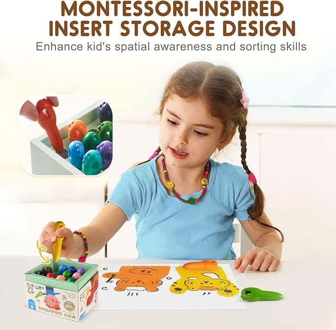 Mess Free Beeswax Crayons for Toddlers, 24 Colors Baby's First Washable Jumbo Crayon with 108 FREE Coloring Books PDF Pages, Big Large Crayons for Kids Ages1-3,2-4,4-8 Keep Kids Busy Coloring