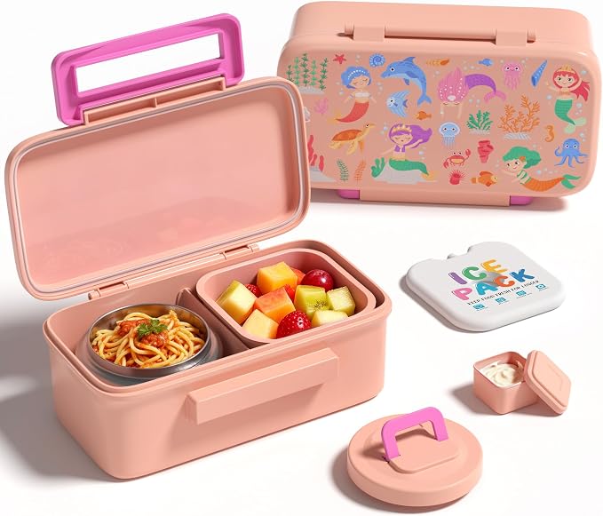 Bento Lunch Box for Kids With 8oz Food Thermo,BPA-Free for School | Lunch Container with 2 Compartments, Insulated Food Jar, Dishwasher Safe, Easy to Clean, Lunch Box for Girls Boys
