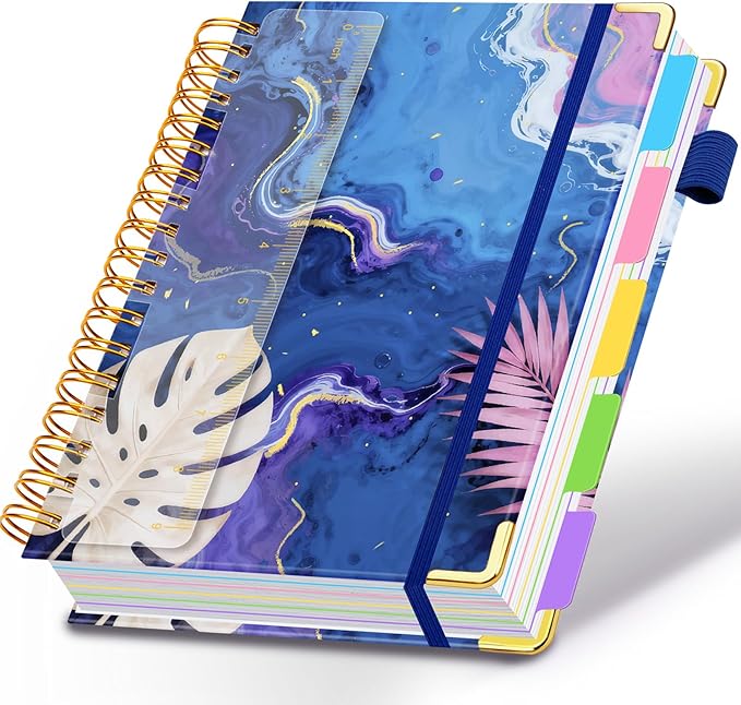Spiral Journal Notebooks for Work, 300 Pages 5 Subject Notebook College Ruled with Dividers & Tabs, 8''x 10'' Large Notebook Journal for Women Students Note-Taking and Organizer (Tropical Monstera)
