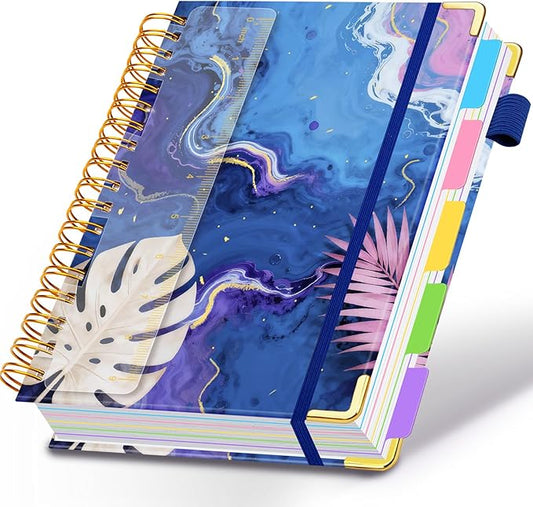 Spiral Journal Notebooks for Work, 300 Pages 5 Subject Notebook College Ruled with Dividers & Tabs, 8''x 10'' Large Notebook Journal for Women Students Note-Taking and Organizer (Tropical Monstera)
