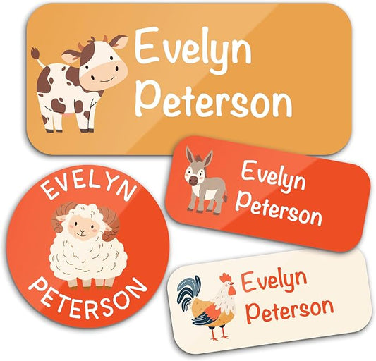 Personalized Waterproof Name Labels for Kids | Optional Packs 50, 150, 230 Labels | Custom Name Stickers for Kids' Clothing Tag, Water Bottle, Lunch Box, Customize Kid Name Label for Daycare Farm