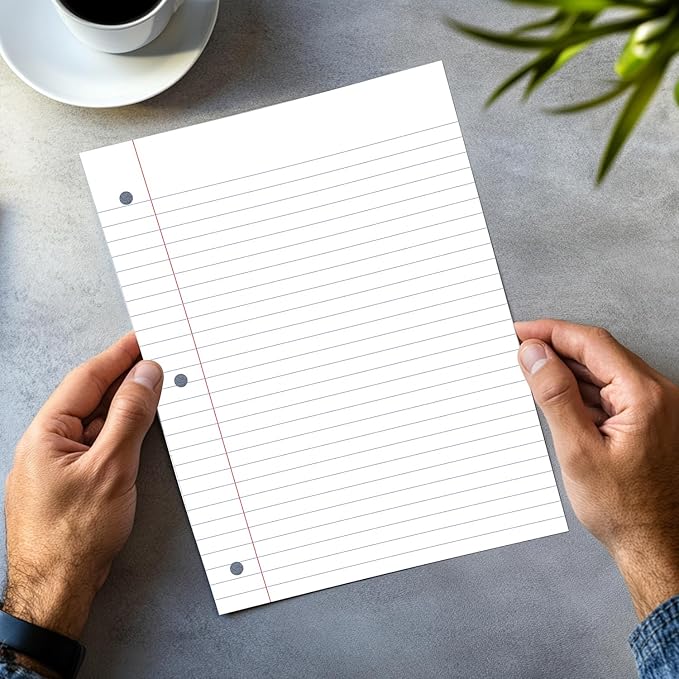 PARTH IMPEX Loose Leaf Paper, 450 Sheets, 3 Pack, 56 gsm, 8" x 10.5" Wide Ruled Filler Notebook Paper, 3 Hole Punched, 150 Sheets/Pack, Bulk Loose Leaf for 3 Ring Binders, White