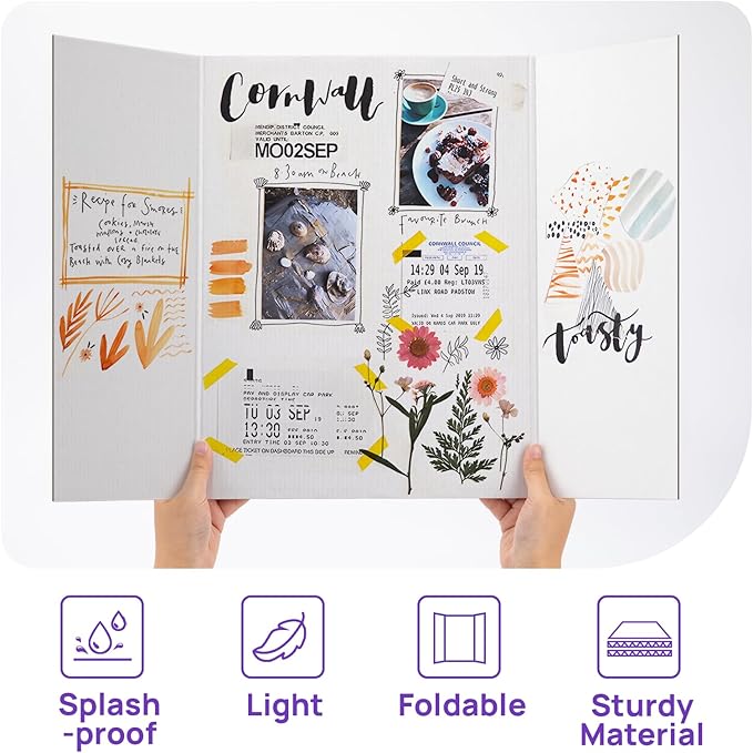 6 Per Pack Trifold Poster Board, 24" × 16" Inch White Cardboard Sheets for School Projects, Science Fair, Business Events