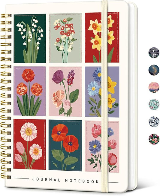Taja Lined Spiral Journal Notebook for Women, Pretty College Ruled Notebook for Work & Note Taking, A5 Hardcover Journal for Writing, Cute Aesthetic 140 Pages, Floral Gallery