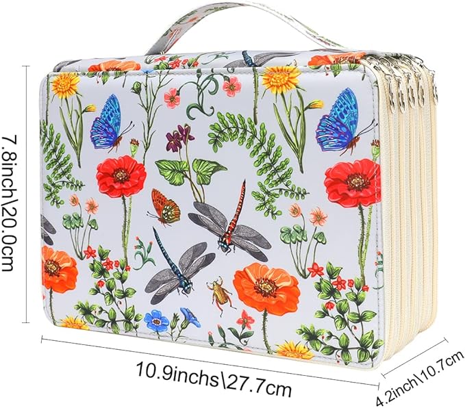 Vomgomfom 252 Slots Pencil Bag, 5-Layer Zipper Art Supply Organizer, PU Leather Portable Colored Pencil Case with Handle for 252 Watercolor Pens, Gel Pens (White)
