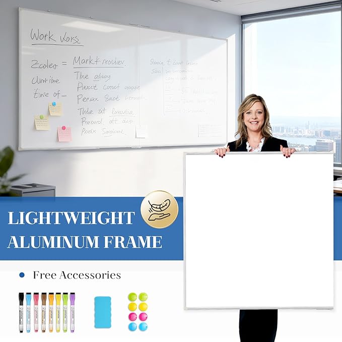 72" x 40" Large White Board, Magnetic Double-Sided Whiteboad Dry Erase, Portable Wall Hanging Whiteboards for Home, School, Office
