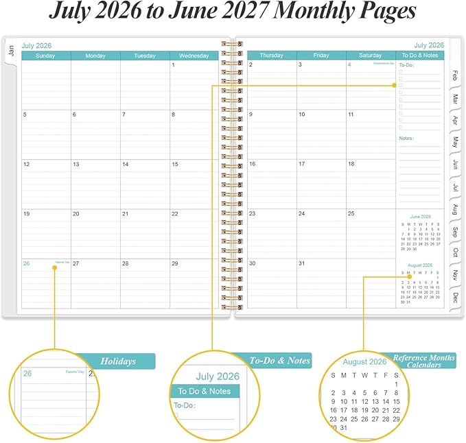2026-2027 Daily & Monthly Planner - One Page Per Day, Daily Planner from July 2026 - June 2027, Planner 2026-2027 with 12 Monthly Tabs, 8.5" x 11", Flower-A