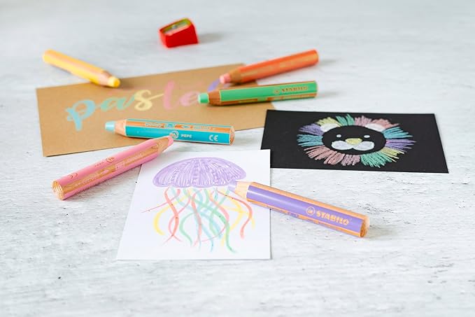 STABILO - woody 3-in-1 - Multi-Talented Pencil - Pack of 18 - with 10 Assorted Standard, 6 Pastel colors, Sharpener and Paint Brush