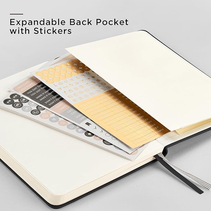 &And Per Se 10-Pack Dotted Notebooks, A5 Hardcover Dotted Journal Set, 160 Pages, 100gsm Paper, Office Supply Bulk Order, Corporate Workshop Materials – 3 Sticker Sheets Each (Black)